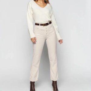 Reformation Cynthia Button Fly High Rise Straight Corduroy Pants Cream Size 28